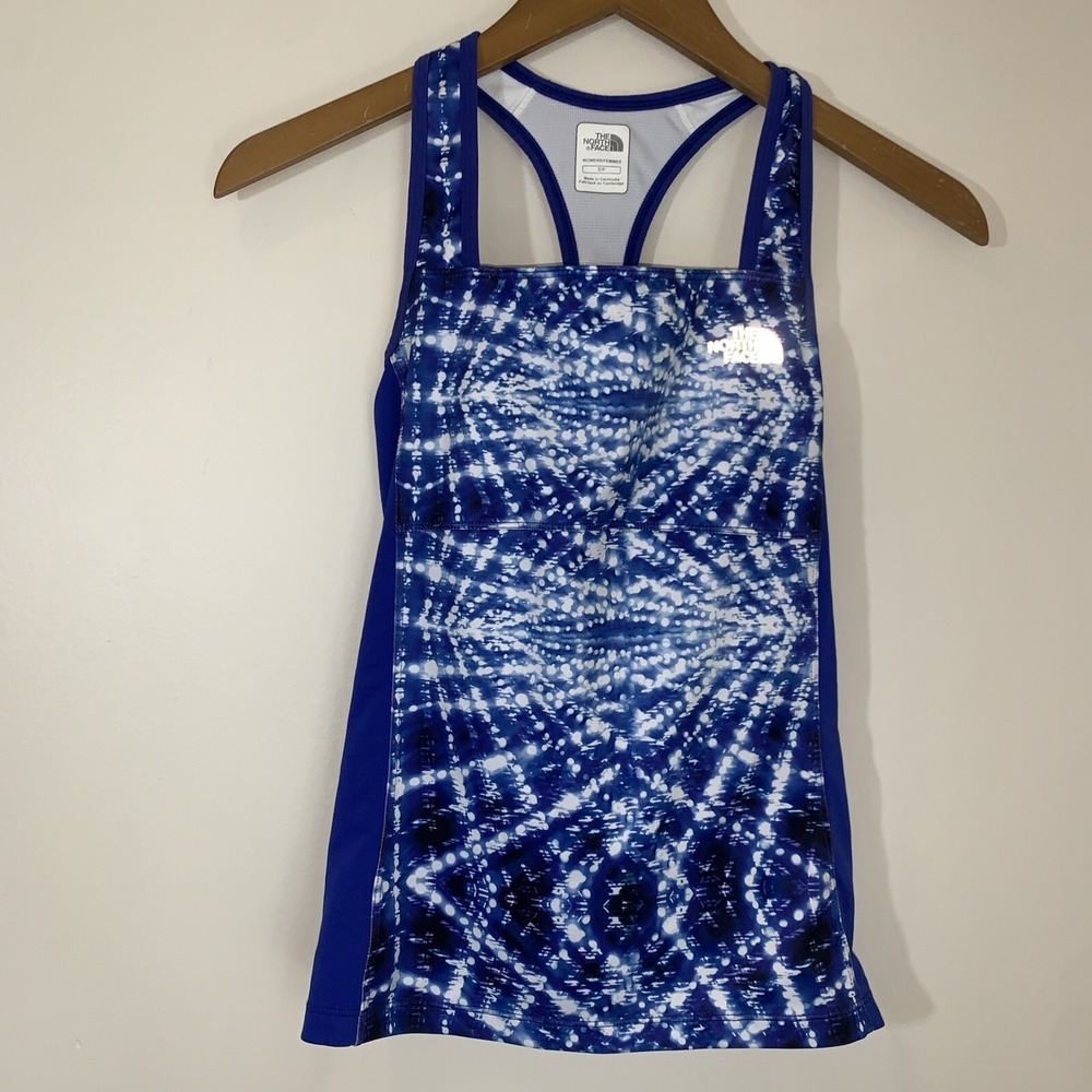 The North Face Top Womens Small Blue Tie Dye Running Tank Built in Bra